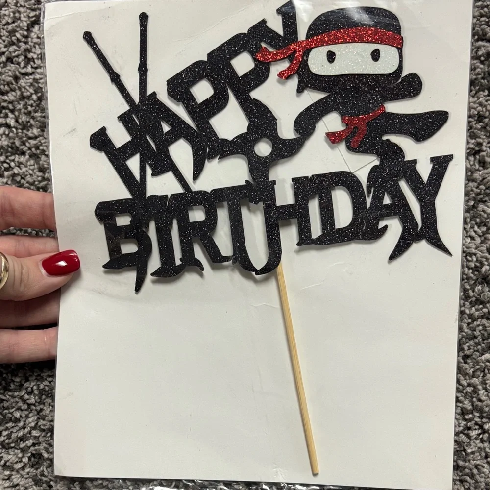Ninja Themed Black and Red Birthday Cake Topper